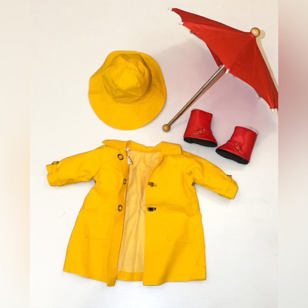 VTG Pleasant Company Original Mollys Slicker, Rain Hat, Galoshes & Umbrella 1996